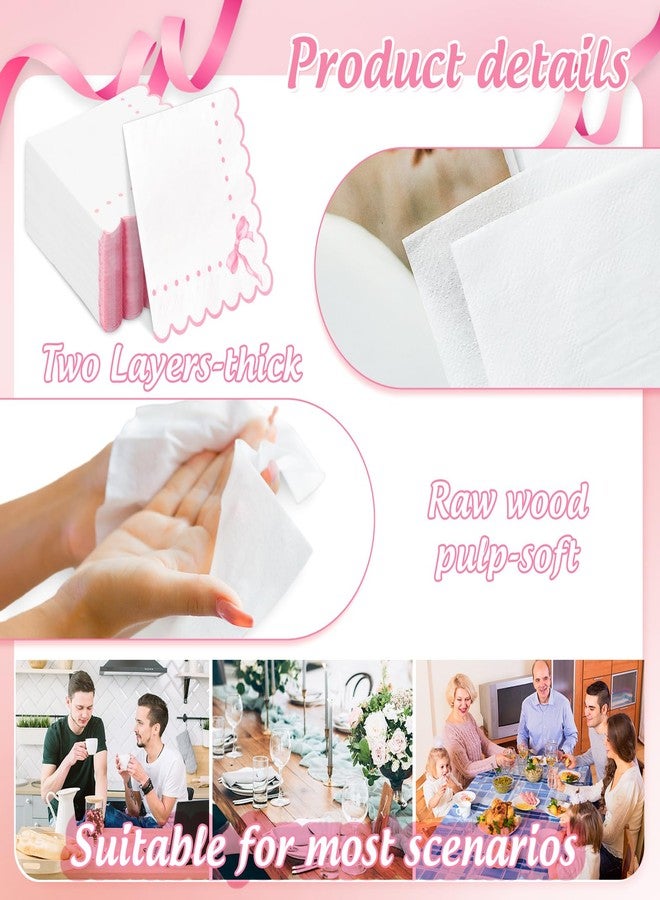 JarThenaAMCS مناديل ورقية مزينة بفيونكة وردية اللون من JarThenaAMCS، 100 قطعة، مثالية للغداء والعشاء، ومناسبة لحفلات أعياد الميلاد، وتزيين الطاولات. - Image 3